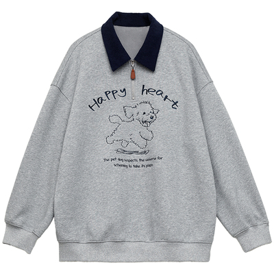 polo领小狗刺绣加绒卫衣女胖mm