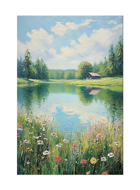 纯手绘初夏花园山水油画