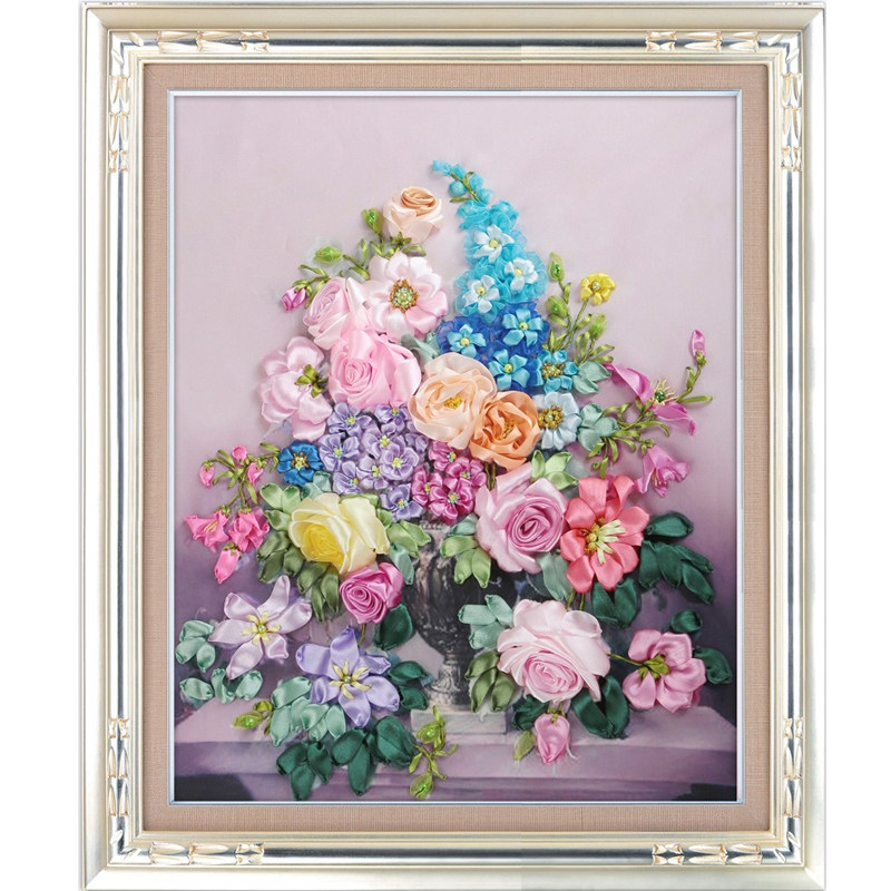 丝带绣新款立体绣印花彩带秀新款手工刺绣自绣diy材料包客厅挂画