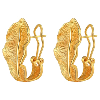 高级感新款欧美黄铜镀金树叶拉丝复古极简风小号精致耳饰耳环耳钉