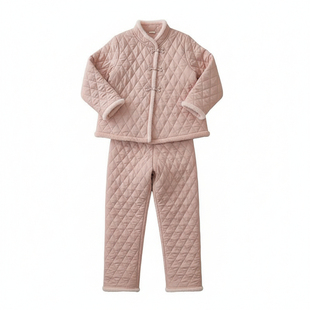 女士新中式国风三层夹棉睡衣女冬季加厚女款丝绒高级家居服套装冬