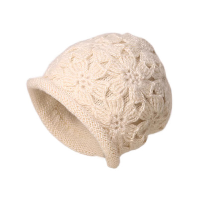 手工钩花包头帽女秋冬保暖毛线帽