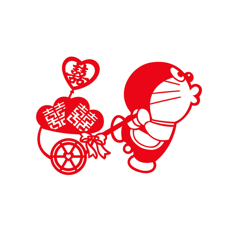 结婚贴纸卡通哆啦A梦喜字贴