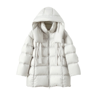 她池宽松款羽绒服2025冬季新款女装时尚简约连帽中长款保暖外套