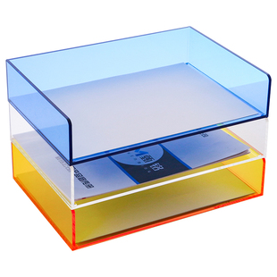 办公a4纸收纳文件架亚克力书架创意文件盒彩色可叠加文件架横向