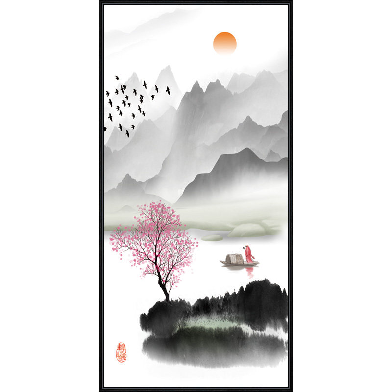 禅意水墨入户玄关新中式风装饰画