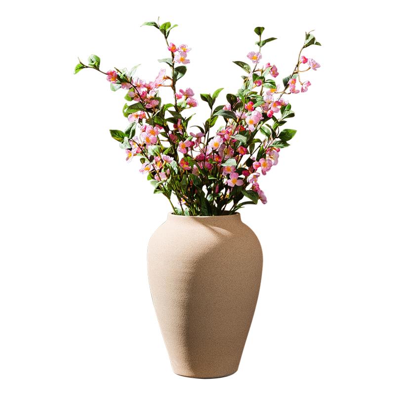 高级感艺术磨砂大陶罐插花器复古陶瓷花瓶摆件新中式客厅酒店装饰