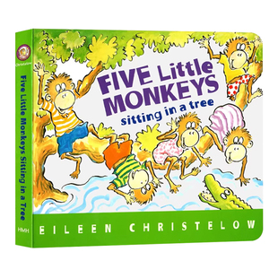 五只猴子坐树上英文原版绘本 纸板 Five Little Monkeys Sitting in a Tree 廖彩杏书单 送音频可搭jumping on the bed