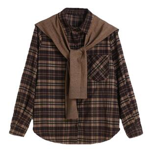 IVYKKI艾维休闲复古格子衬衫女百搭时尚披肩小衬衣2025年冬季新款