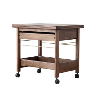 晨物家居黑胡桃可移动茶几边几客厅实木小推车桌子折叠小户型阳台