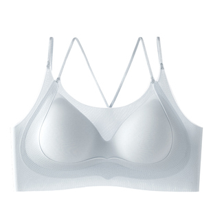 交叉美背吊带透气超薄防下垂女士夏季冰丝背心式聚拢文胸罩固定杯
