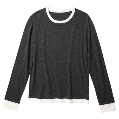 TANG TOWN 春夏时髦不费力 纯羊绒圆领假两件撞色针织衫/毛衣