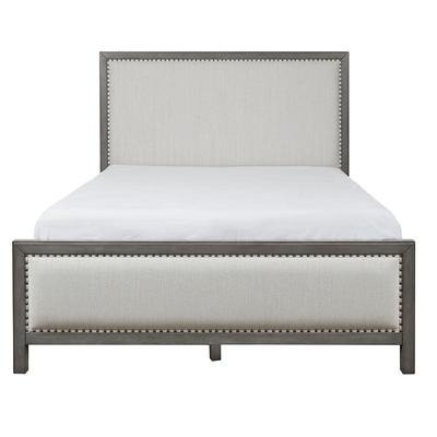 轻美式灰色实木双人主卧大床床架