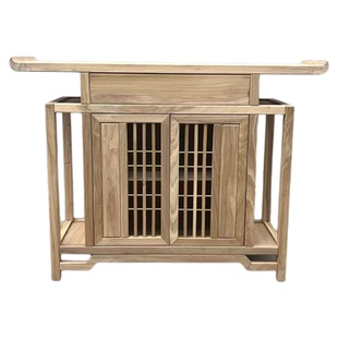 新中式实木玄关桌北方榆木入户翘头案神台门厅条案供桌端景台白茬