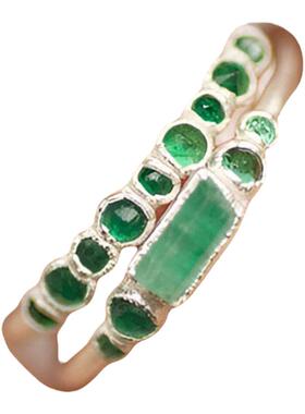 天然深绿色祖母绿翡翠带状戒指