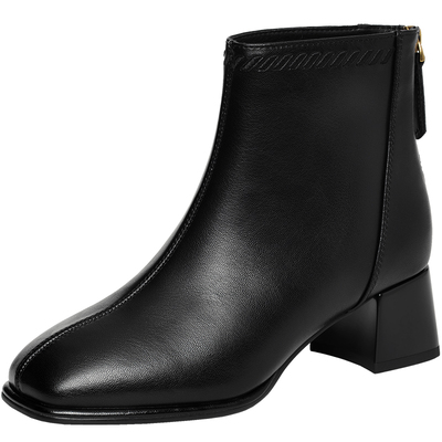 remoor法式方头粗跟短靴