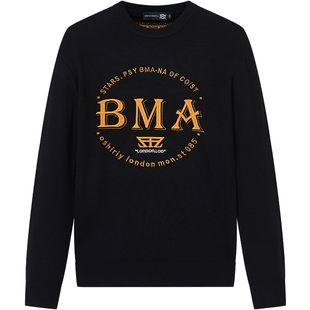 BM男士字母提花秋冬季加厚毛衣男韩版潮流个性刺绣港风套头羊毛衫