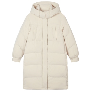 热风女士中长款加厚羽绒服2025年冬季新款简约连帽中长款羽绒服