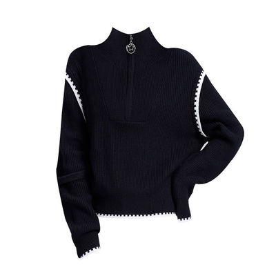 秋冬半拉链高领拼色针织毛衣上衣