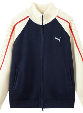 PUMA彪马童装2026新款儿童毛衫便服外套T7撞色立领设计美式复古