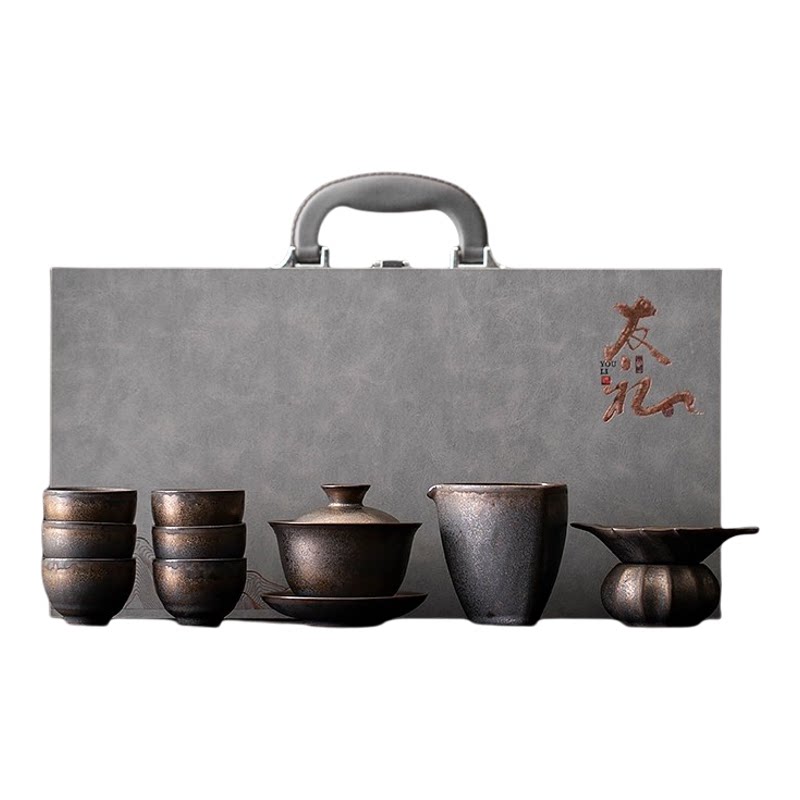 鎏金粗陶中式茶具套装
