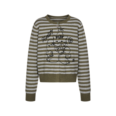 秋季waji涂鸦条纹毛衣开衫