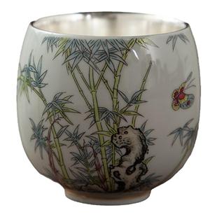 德化陶瓷【茶杯】翠竹110ml/鎏银烤花/主人杯/品茗杯/个人专用