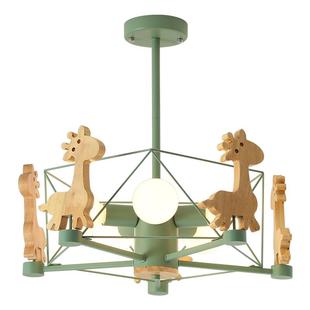 北欧吊灯儿童房灯卡通灯具卧室灯男孩马卡龙木质创意简约灯全光谱