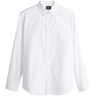 HM男装衬衫春季极简设计基础通勤商务长袖翻领衬衣上衣1243933