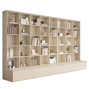 卡座书柜储物柜一体整墙到顶收纳柜子定制客厅落地实木书架展示柜