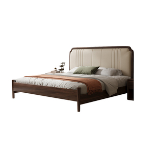 宋氏美学黑胡桃木1.8米实木床1.5米真皮双人床软包婚床2026新款