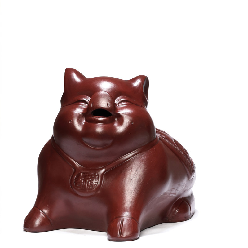 宜兴紫砂福猪储钱罐 中式家居招财摆件 成人儿童通用存钱罐