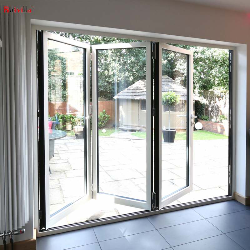 75型断桥铝合金阳台隔断门带双层钢化玻璃不锈钢导轨商用折叠门