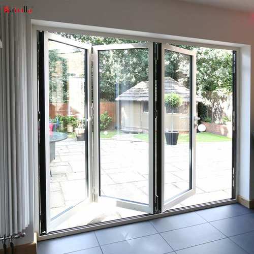 75型断桥铝合金阳台隔断门带双层钢化玻璃不锈钢导轨商用折叠门