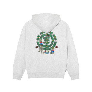 美国ELEMENT滑板连帽卫衣男灰色街头风趣味印花磨毛落肩重磅上衣