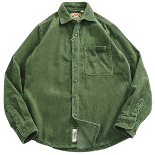 重磅厚实高坑粗间条复古灯芯绒长袖衬衣男装秋季纯棉工装衬衫外套