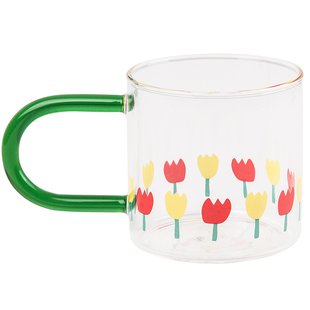 yizistore彩色手柄耐热玻璃杯创意办公室水杯300-400ml透明牛奶杯