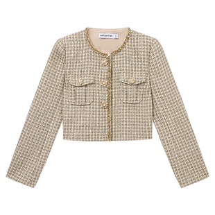 self-portrait 秋冬金色小香风编织粗花呢外套