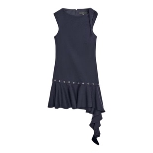 ZA外贸出口女装新款摇滚元素铆钉饰不对称飘带短连衣裙4661248