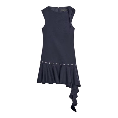 铆钉饰不对称飘带短连衣裙