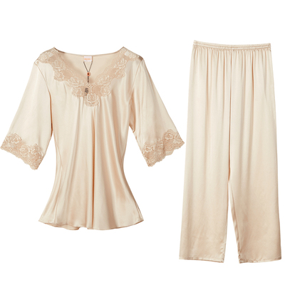 v领家居服两件套真丝睡衣