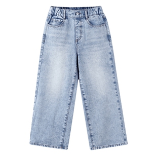 商场同款安奈儿女童装全腰牛仔单裤2024春季新款休闲阔腿长裤百搭