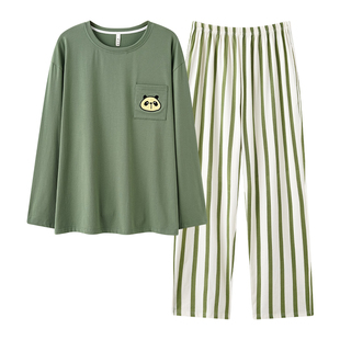 芬腾情侣睡衣女纯棉春秋圆领套头长袖抗菌防螨男士熊猫家居服套装