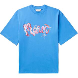 【折扣】MARNI男士宽松基础款品牌标志印花蓝色T恤