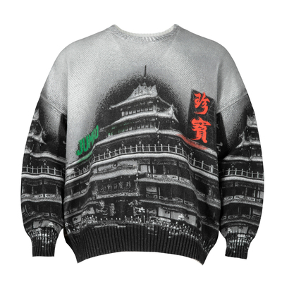 OD珍宝穿满印复古休闲宽松毛衣