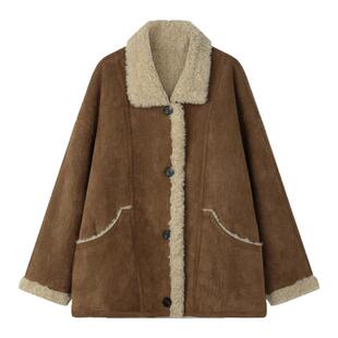 solighter 法式羊毛两面穿皮毛一体毛毛外套女秋冬2025新款厚外套