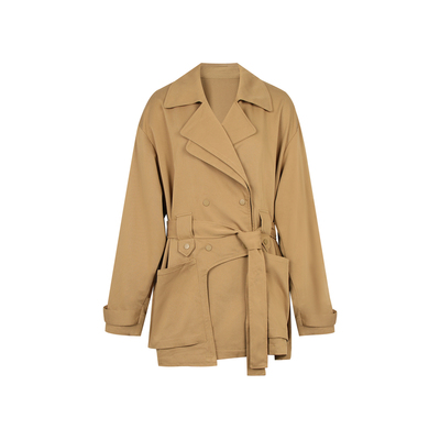 alex stevens高级感黑色廓形系带中长款风衣外套女秋冬季宽松外套