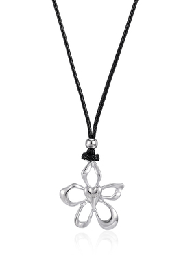长款黑绳花朵项链可调节