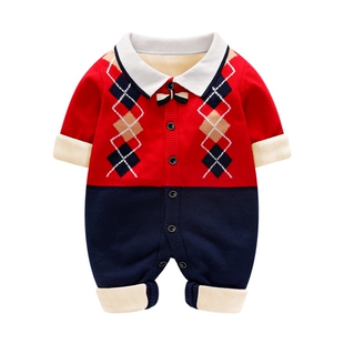 婴儿拜年服冬装红色新年过年男宝宝满月百天连体衣加绒秋冬衣服女