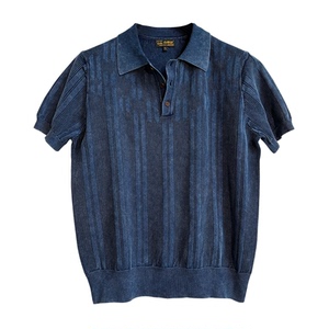 美式复古水洗石磨做旧针织镂空POLO衫翻领短袖T恤